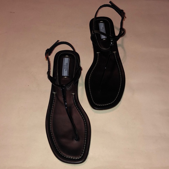 Prada Flat Leather Thong Sandals - Picture 1 of 4